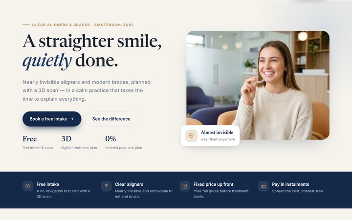 Meridian Orthodontie — praktijksite met sleepbare voor/na-slider